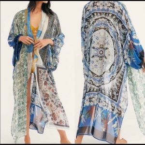 Free People Leonora Long Kimono Indigo Combo